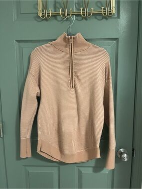 aerie Ribbed Half-Zip Pullover Jacket in Light Beige